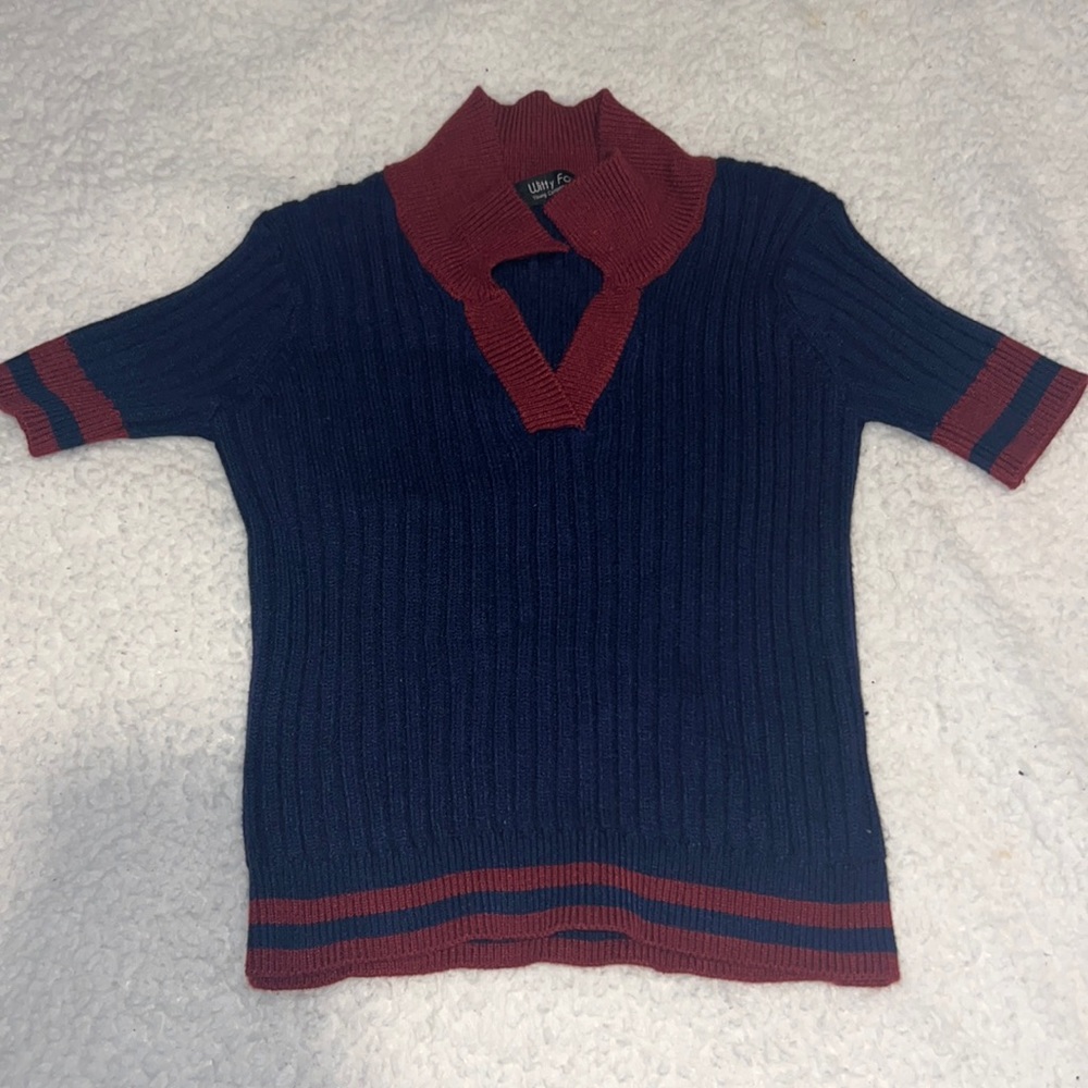 Vest in blue with red color, rayon material, soft girl aesthetic